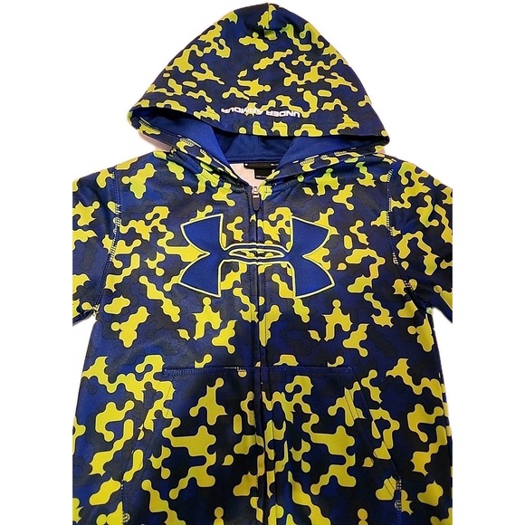 Under Armour Other - Under Armour Hoodie Digital Camo Logo Full Zip Sweatshirt Blue Green Youth Sz 6
